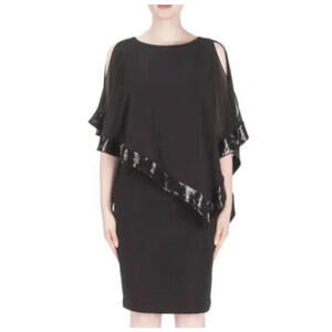 XSCAPE black sequin drape knee length formal dress sz 4p